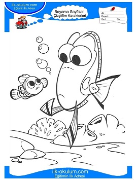 Çocuklar İçin Balık Nemo Boyama Sayfaları 